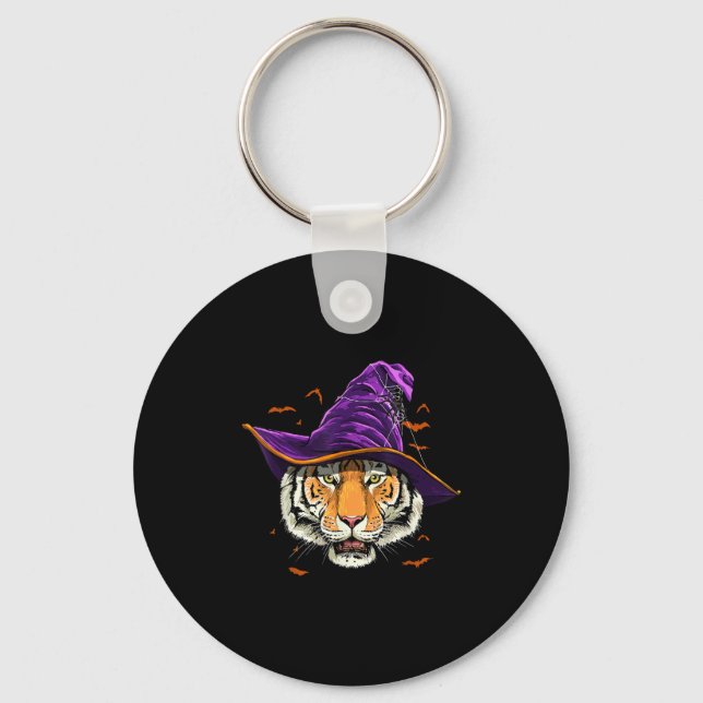 Tiger Witch Hat Funny Halloween Tiger Lover Whispe Key Ring (Front)