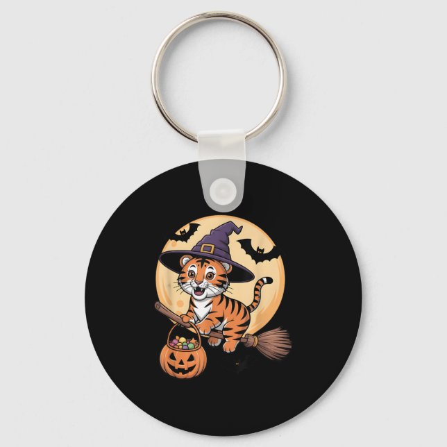 Tiger Witch Hat Pumpkin Halloween Costume Men Wome Key Ring (Front)