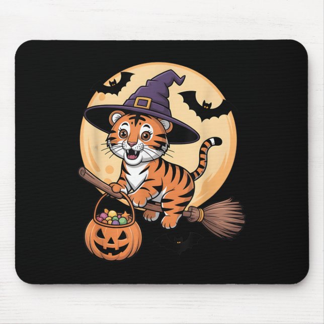 Tiger Witch Hat Pumpkin Halloween Costume Men Wome Mouse Mat (Front)