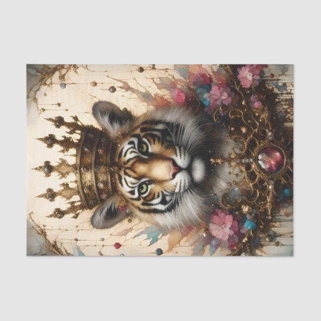 Tiger With A Crown Decoupage Tissue Paper (Front)