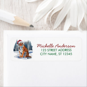 tiger with a Santa hat Christmas Return Address