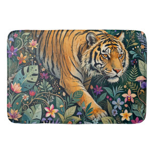 Tiger with Amber Eyes Fantasy Jungle Foliage Bath Mat