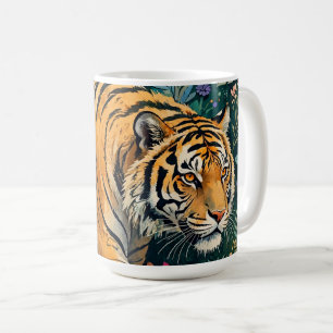 Tiger with Amber Eyes Fantasy Jungle Foliage Coffee Mug