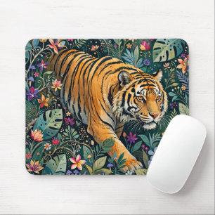 Tiger with Amber Eyes Fantasy Jungle Foliage Mouse Mat