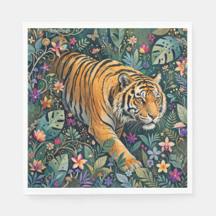 Tiger with Amber Eyes Fantasy Jungle Foliage Napkin