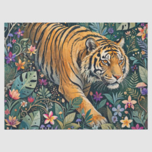 Tiger with Amber Eyes Fantasy Jungle Foliage Tissue Paper