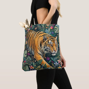 Tiger with Amber Eyes Fantasy Jungle Foliage Tote Bag