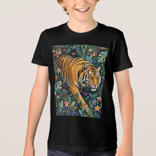 Tiger with Amber Eyes Fantasy Jungle Foliage Tri-Blend Shirt