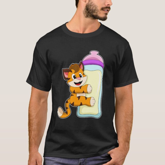 Tiger with Baby bottle of Milk T-Shirt (Front)