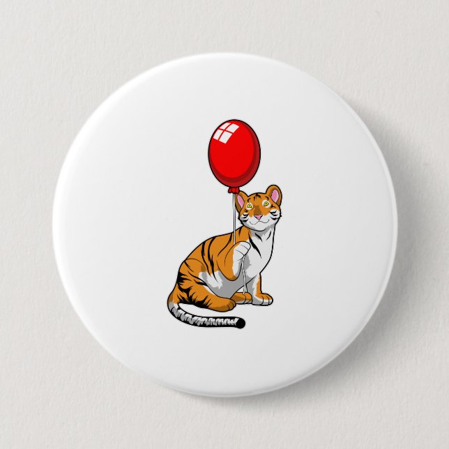 Tiger with Balloon 7.5 Cm Round Badge (Front)