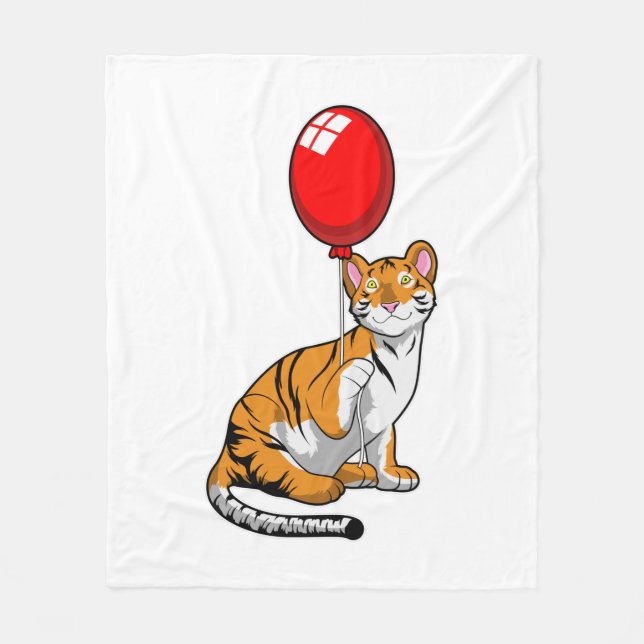 Tiger with Balloon Fleece Blanket (Front)