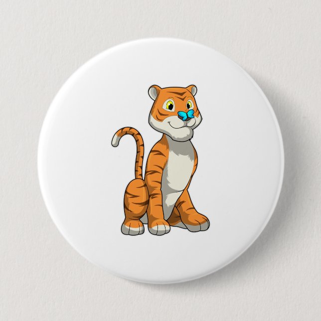 Tiger with Butterfly 7.5 Cm Round Badge (Front)