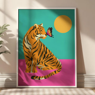 Tiger with Butterfly Funky Art Print