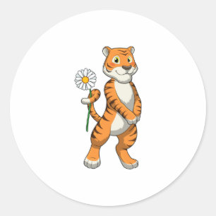Tiger with Daisy Flower Classic Round Sticker