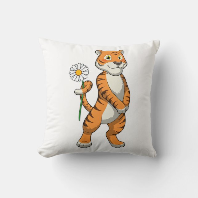 Tiger with Daisy Flower Cushion (Front)
