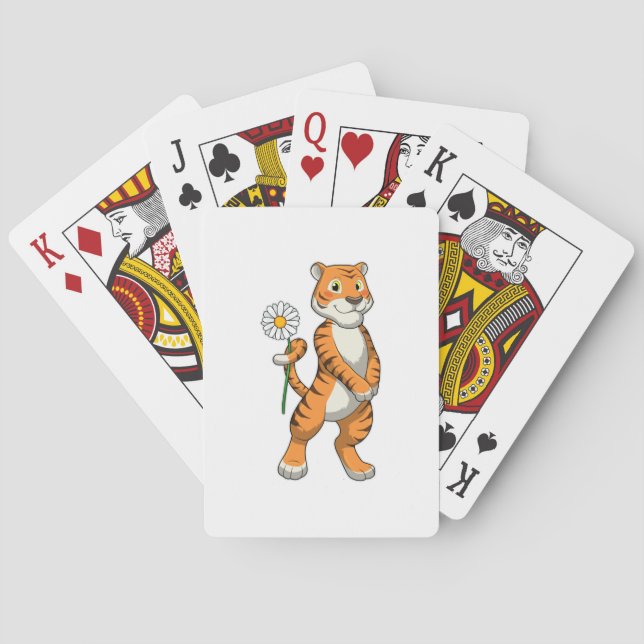 Tiger with Daisy Flower Playing Cards (Back)