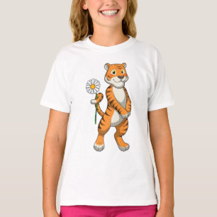 Tiger with Daisy Flower T-Shirt