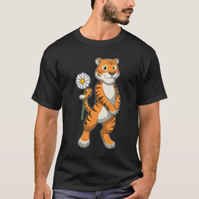 Tiger with Daisy Flower T-Shirt (Front)