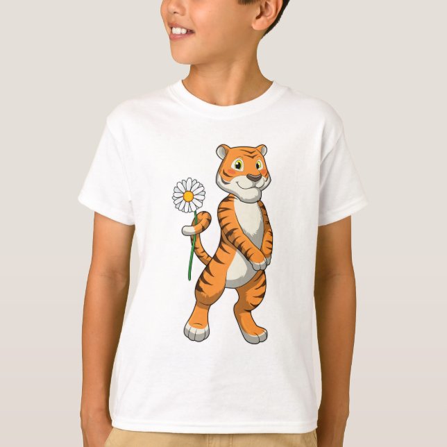 Tiger with Daisy Flower T-Shirt (Front)