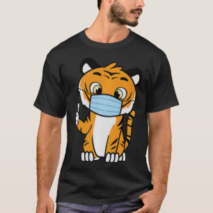 Tiger with Face Mask Orange Tiger Face Mask Funny T-Shirt