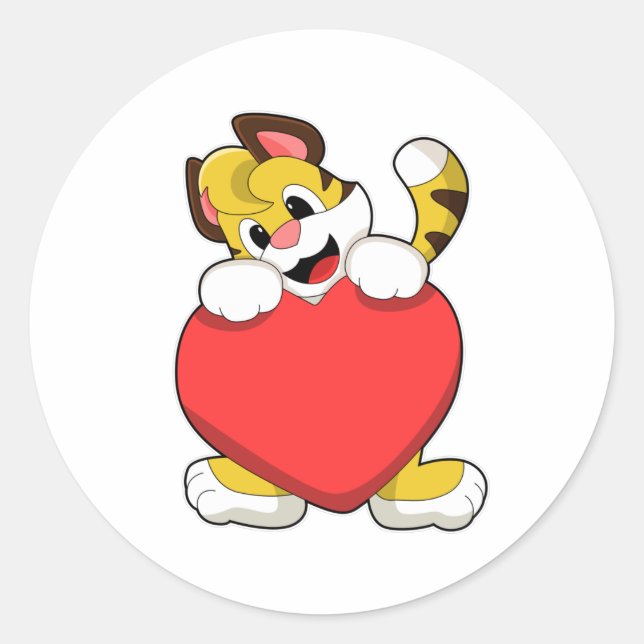 Tiger with Heart Classic Round Sticker (Front)