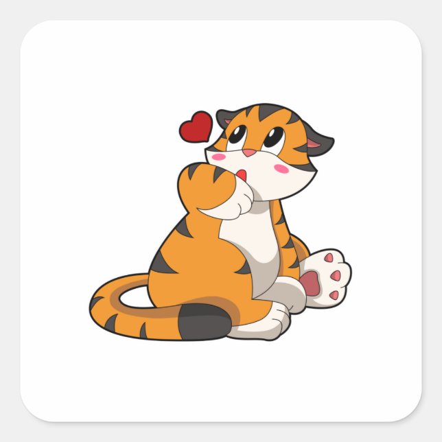 Tiger with Heart Square Sticker (Front)