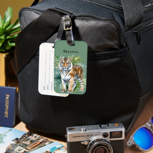 Tiger with Leaves Luggage Tag (Front & Back)