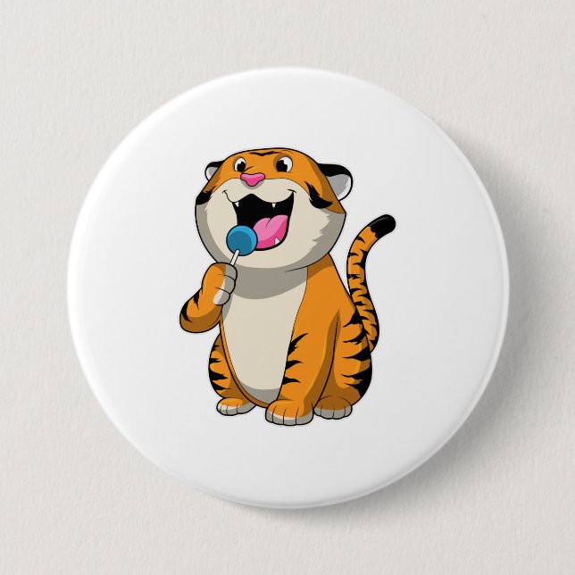 Tiger with Lollipop 7.5 Cm Round Badge (Front)