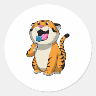 Tiger with Lollipop Classic Round Sticker