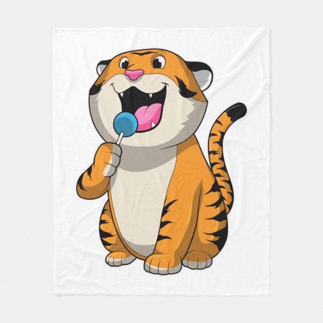 Tiger with Lollipop Fleece Blanket (Front)