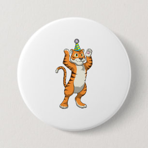 Tiger with Party hat Party 7.5 Cm Round Badge