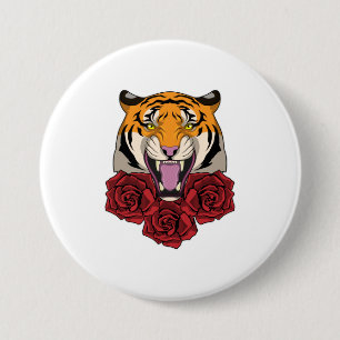 Tiger with Roses 7.5 Cm Round Badge