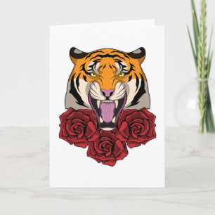 Tiger with Roses Card