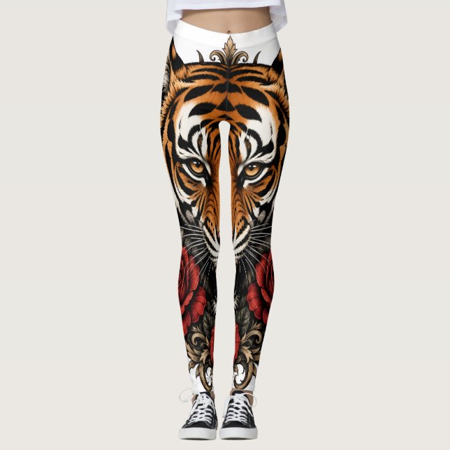 tiger with roses  leggings (Front)