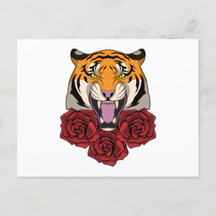 Tiger with Roses Postcard