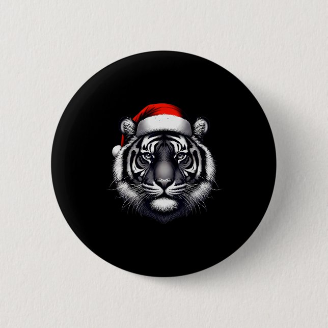 Tiger With Santa Hat Christmas Xmas Lover Zoo Keep 6 Cm Round Badge (Front)