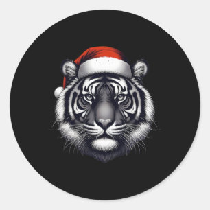 Tiger With Santa Hat Christmas Xmas Lover Zoo Keep Classic Round Sticker