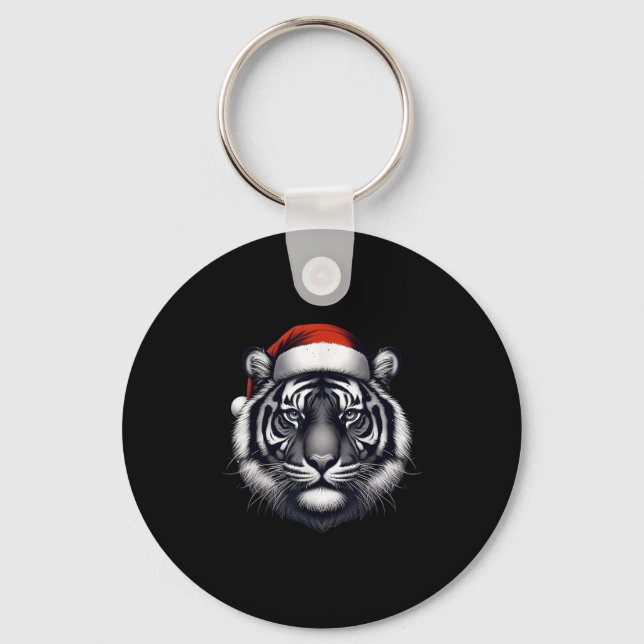 Tiger With Santa Hat Christmas Xmas Lover Zoo Keep Key Ring (Front)