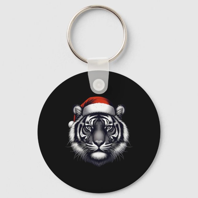 Tiger With Santa Hat Christmas Xmas Lover Zoo Keep Key Ring (Front)