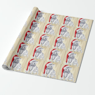 Tiger with Santa Hat Wrapping Paper