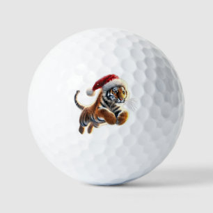 tiger with santa's hat golf balls