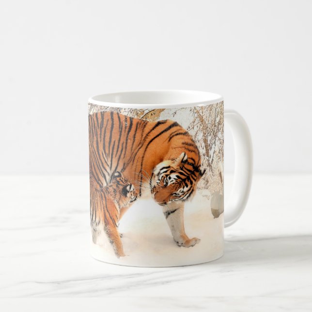 Tiger with Tiger Cub in Winter Coffee Mug (Front Right)