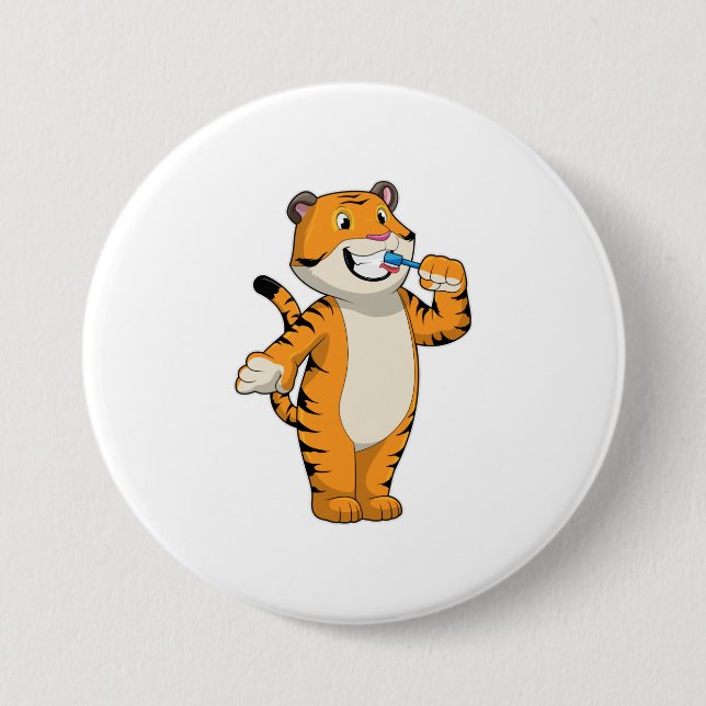 Tiger with Toothbrush 7.5 Cm Round Badge (Front)