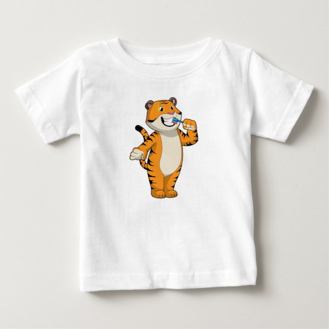 Tiger with Toothbrush Baby T-Shirt (Front)