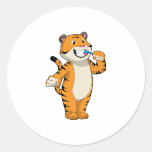Tiger with Toothbrush Classic Round Sticker