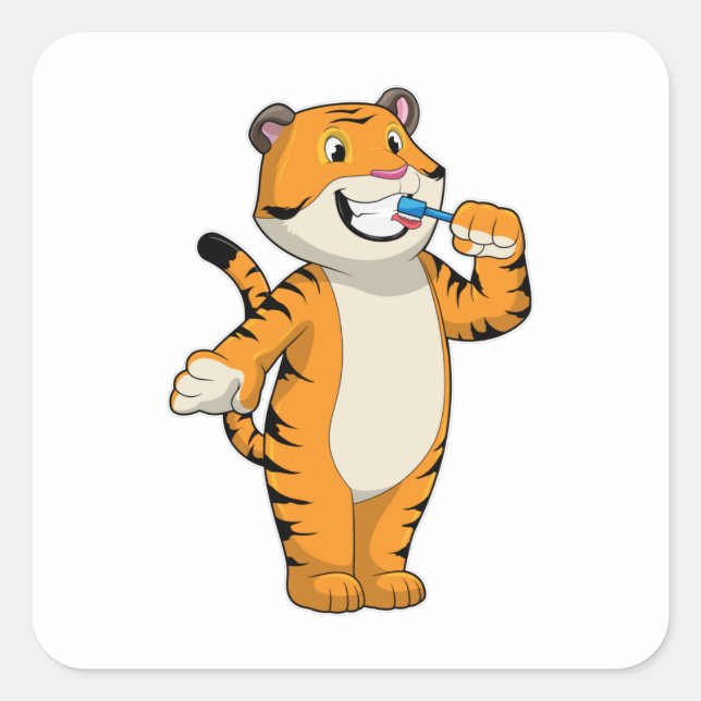 Tiger with Toothbrush Square Sticker (Front)