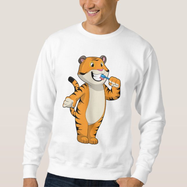 Tiger with Toothbrush Sweatshirt (Front)