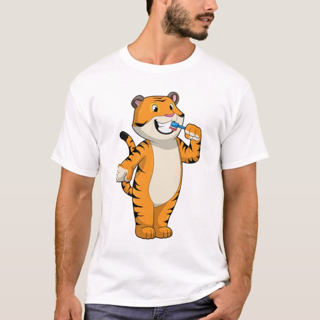 Tiger with Toothbrush T-Shirt (Front)
