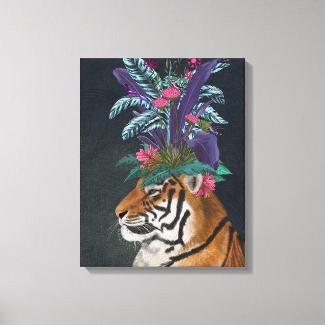 Tiger with Tropical Headpiece Canvas Print (Front)