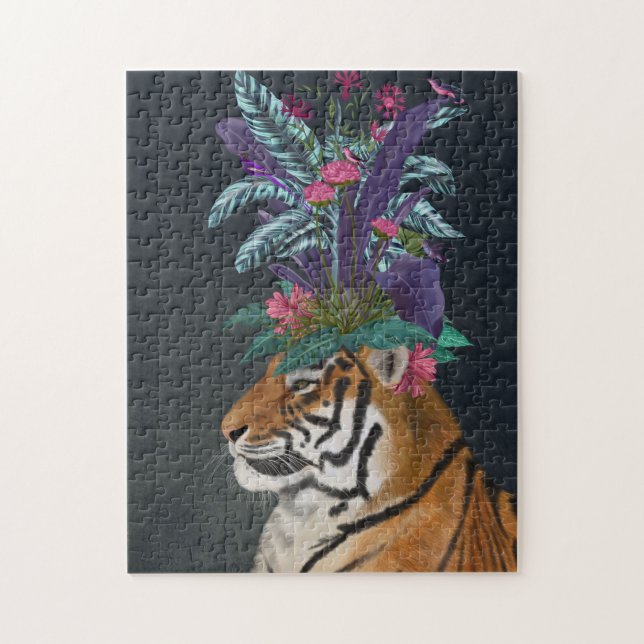 Tiger with Tropical Headpiece Jigsaw Puzzle (Vertical)